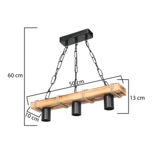 Hängeleuchte Hemel E27 Metall Massivholz Juteseil Schwarz / Holzoptik / Jutefarben in versch. Größen [lux.pro]