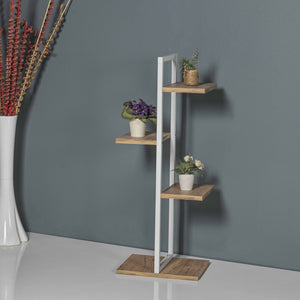 Pflanzregal Blaabjerg Metall 90x35x26cm Weiß / Walnussoptik [en.casa]