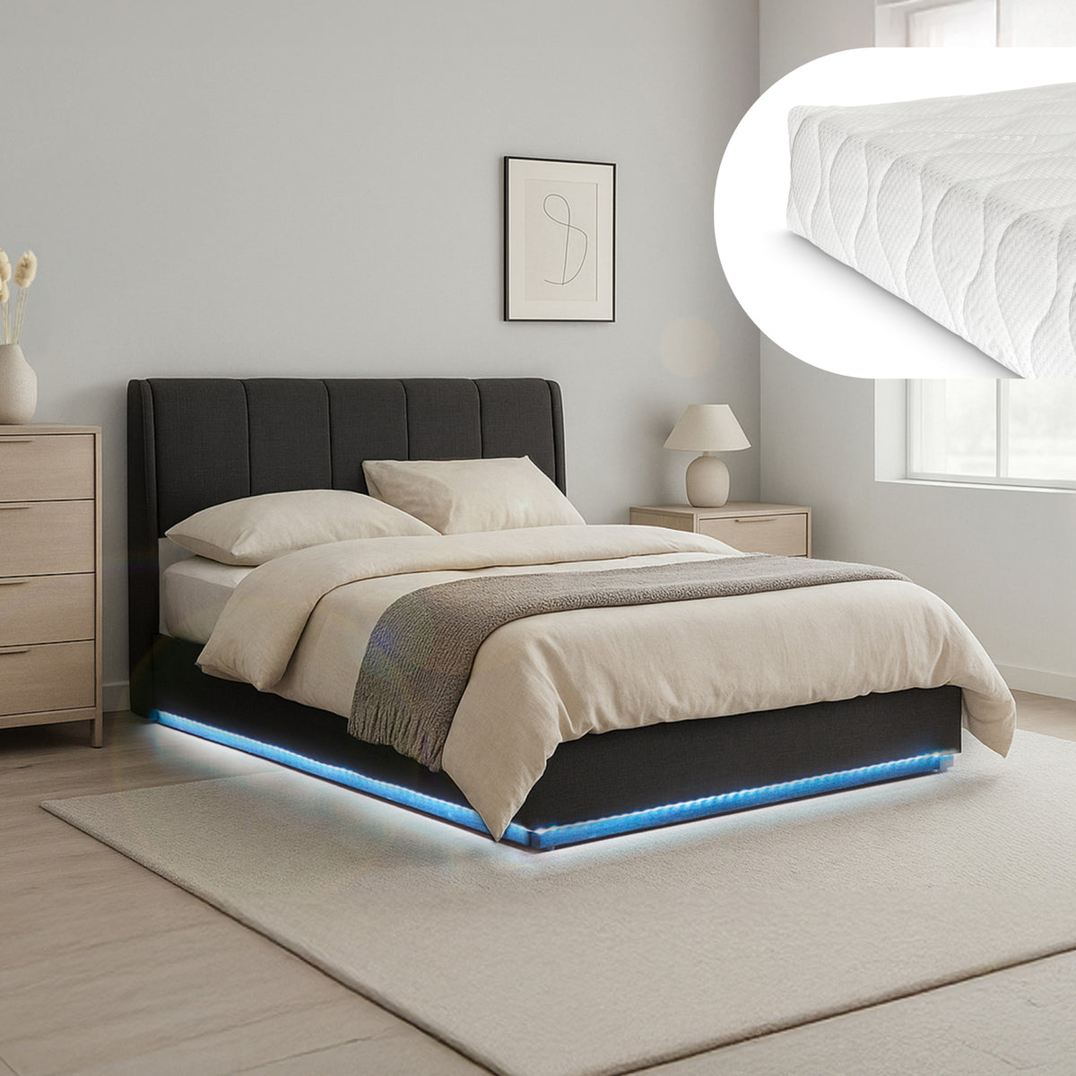 LED Polsterbett mit Matratze Tröstiar [en.casa]