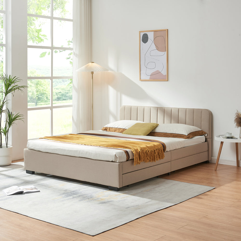 Polsterbett Nofrenna mit 4 Schubladen Leinen [en.casa]