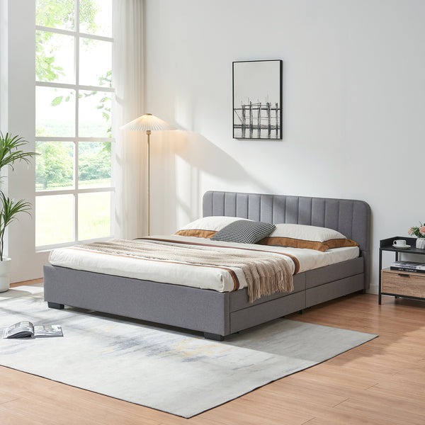 Polsterbett Nofrenna mit Matratze Leinen [en.casa]