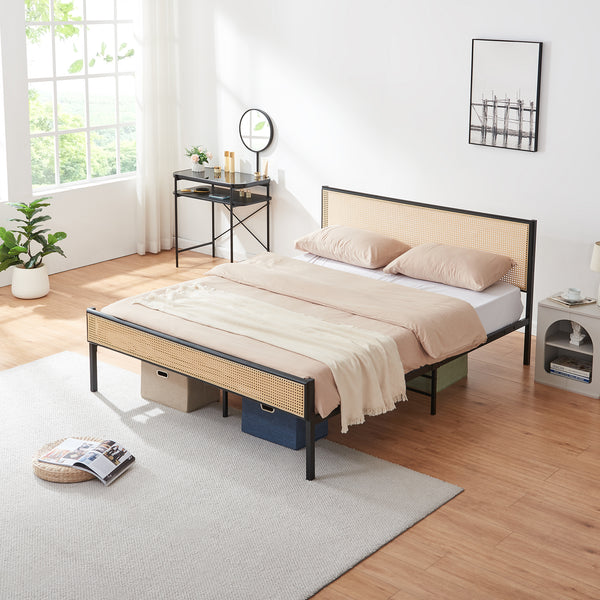 Metallbett Linköping mit rechteckigem Kopfteil und Matratze [en.casa]