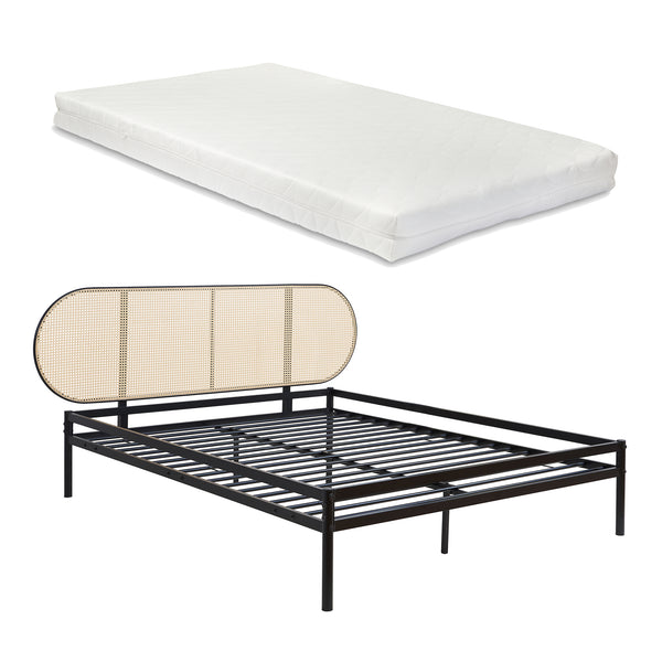 Metallbett Linköping mit ovalem Kopfteil und Matratze [en.casa]