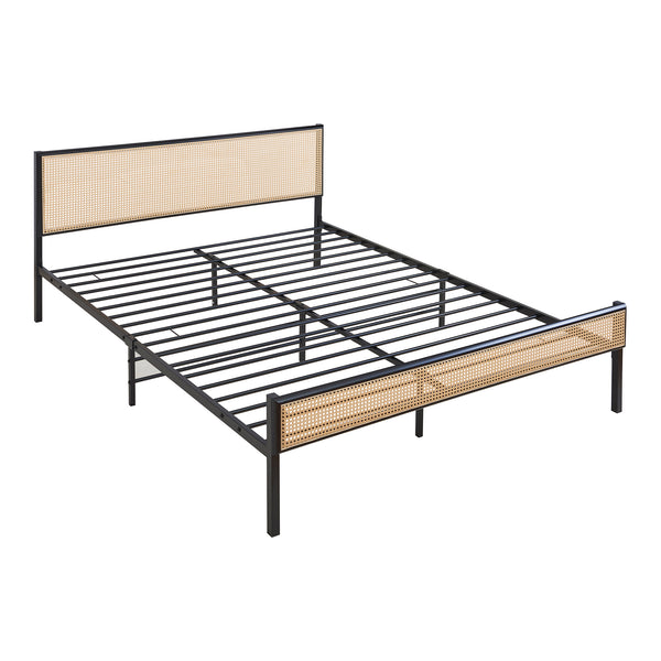 Metallbett Linköping mit rechteckigem Kopfteil und Matratze [en.casa]