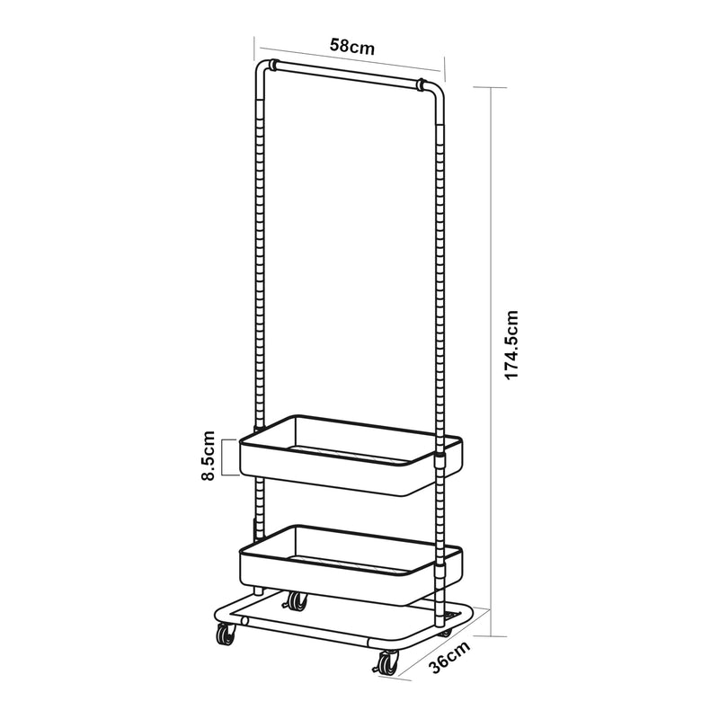 Maßskizze Rollbarer Garderobenständer Kumad 175x58x36 cm [en.casa]