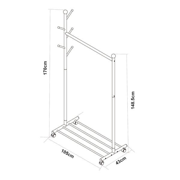 Rollbarer Garderobenständer Snåsa 170x105x43 cm [en.casa]