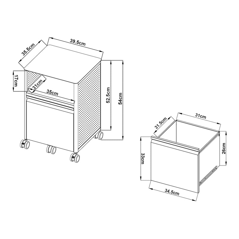 Maßskizze Rollcontainer Velvevn [en.casa]