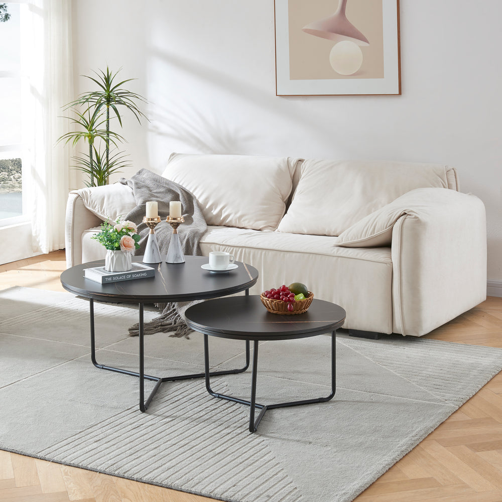 Satztisch Poxdorf 2 - tlg. Marmoroptik, schwarz [en.casa] - premiumXL