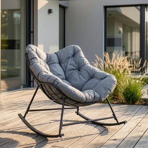 Korb-Schaukelstuhl Villeneuve 85x90x91 cm Schwarz/Grau [en.casa]