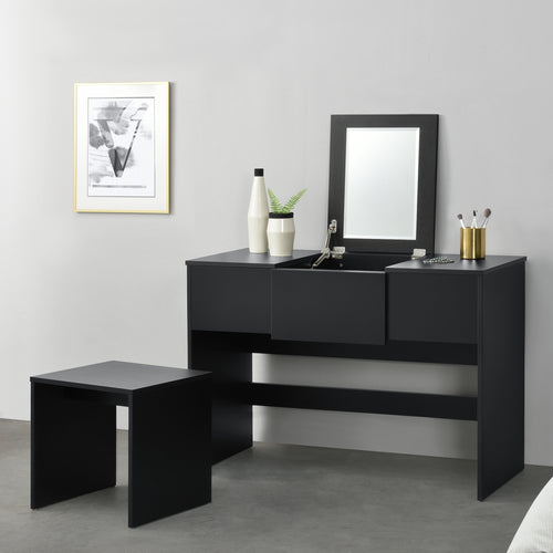 Frisierkommode Dalvik mit integriertem Spiegel und Hocker Weiß/Schwarz en.casa