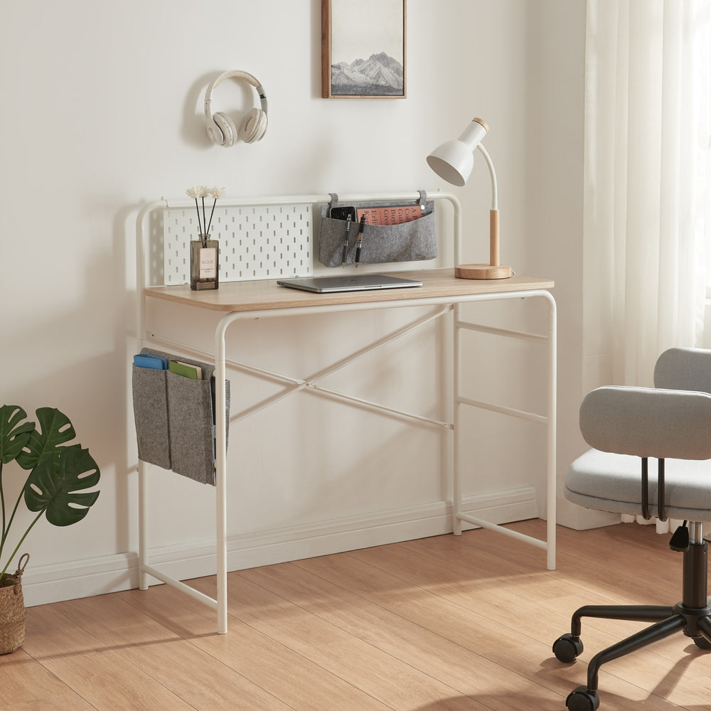 Schreibtisch Dyrøy 98x98x46cm Weiß/Eiche [en.casa] - premiumXL
