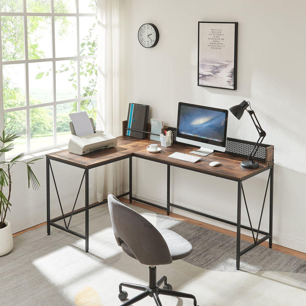 Schreibtisch Frelvepirg mit Rückwand L - förmig 165x110x75 cm Walnussoptik [en.casa] - premiumXL