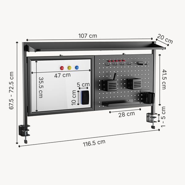 Schreibtisch-Organizer Virvik zum Anklemmen 117x73 cm Stahl [en.casa]