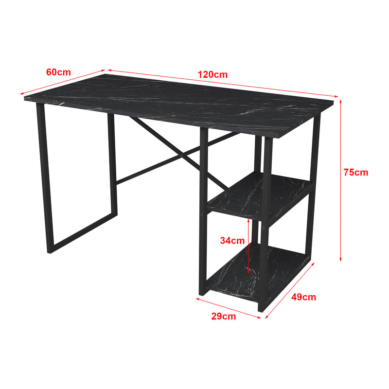 Maßskizze Schreibtisch Nittedal mit Regal 120x60x75cm in versch. Farben [en.casa]