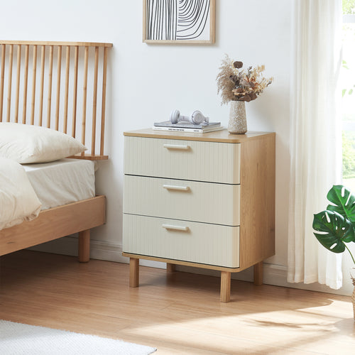 Kommode Ferrersp mit 3 Schubladen 70x60x40 cm Eicheoptik/Sandfarben [en.casa]