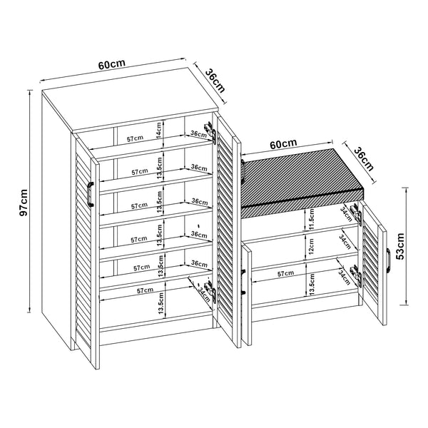 Schuhschrank Løten mit Sitzbank 120x36x97 cm Wenge [en.casa]