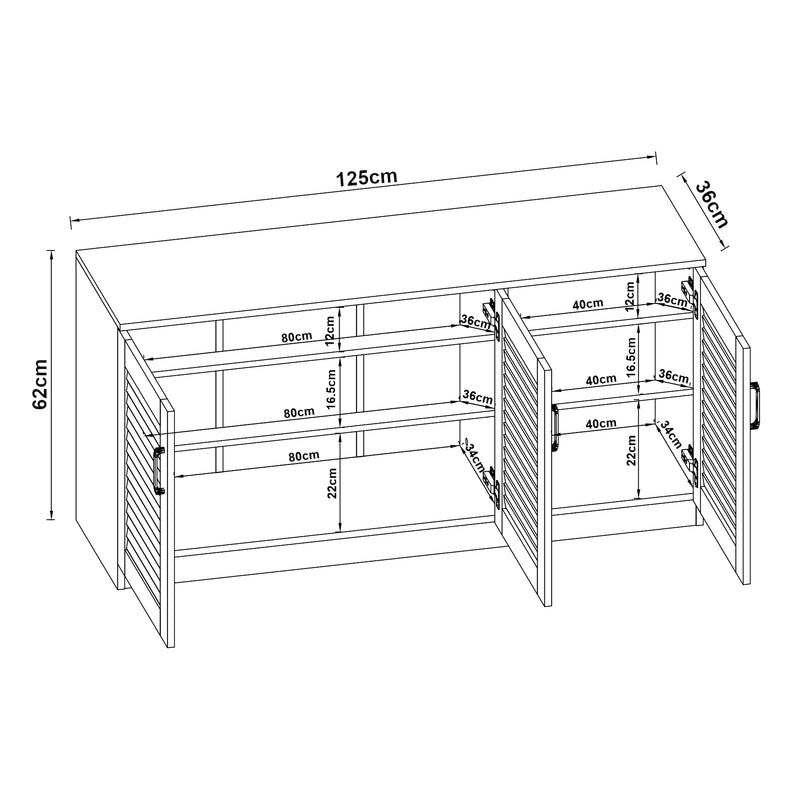 Maßskizze Schuhschrank Løten 125x36x62 cm Wenge [en.casa]