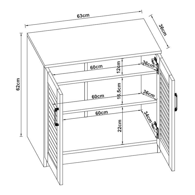 Maßskizze Schuhschrank Løten 63x36x62 cm Weiß [en.casa]