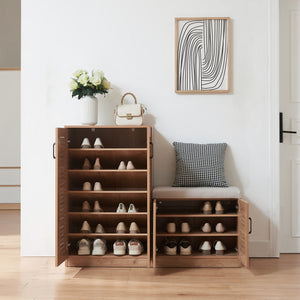 Schuhschrank Løten mit Sitzbank 120x36x97 cm Eicheoptik [en.casa]