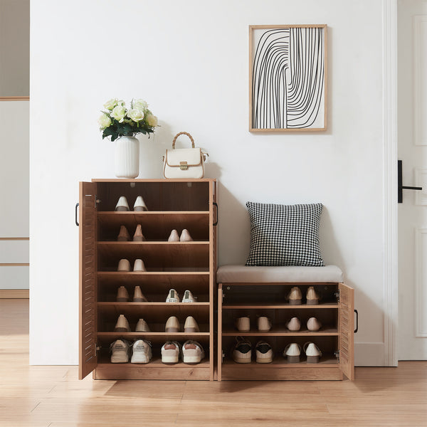 Schuhschrank Løten mit Sitzbank 120x36x97 cm Eicheoptik [en.casa]