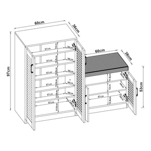 Schuhschrank Løten mit Sitzbank 120x36x97 cm Eicheoptik [en.casa]
