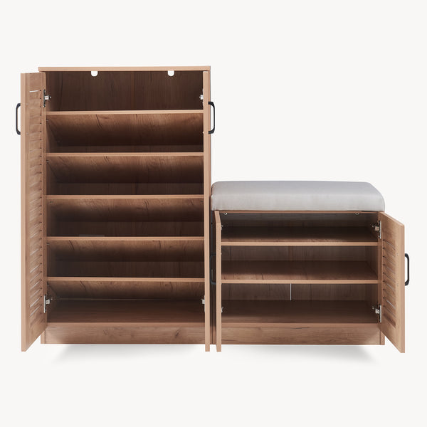 Schuhschrank Løten mit Sitzbank 120x36x97 cm Eicheoptik [en.casa]