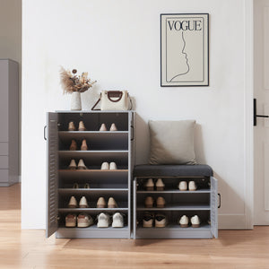 Schuhschrank Løten mit Sitzbank 120x36x97 cm Grau [en.casa]
