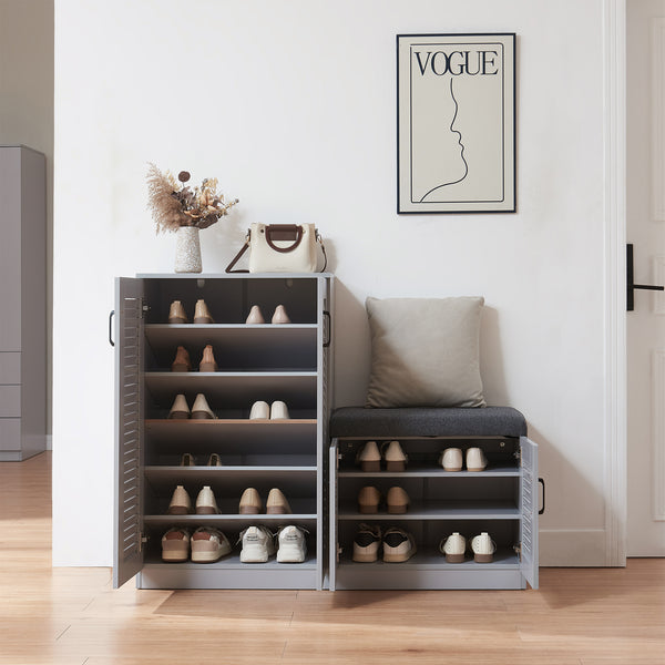 Schuhschrank Løten mit Sitzbank 120x36x97 cm Grau [en.casa]