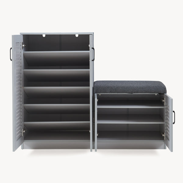 Schuhschrank Løten mit Sitzbank 120x36x97 cm Grau [en.casa]