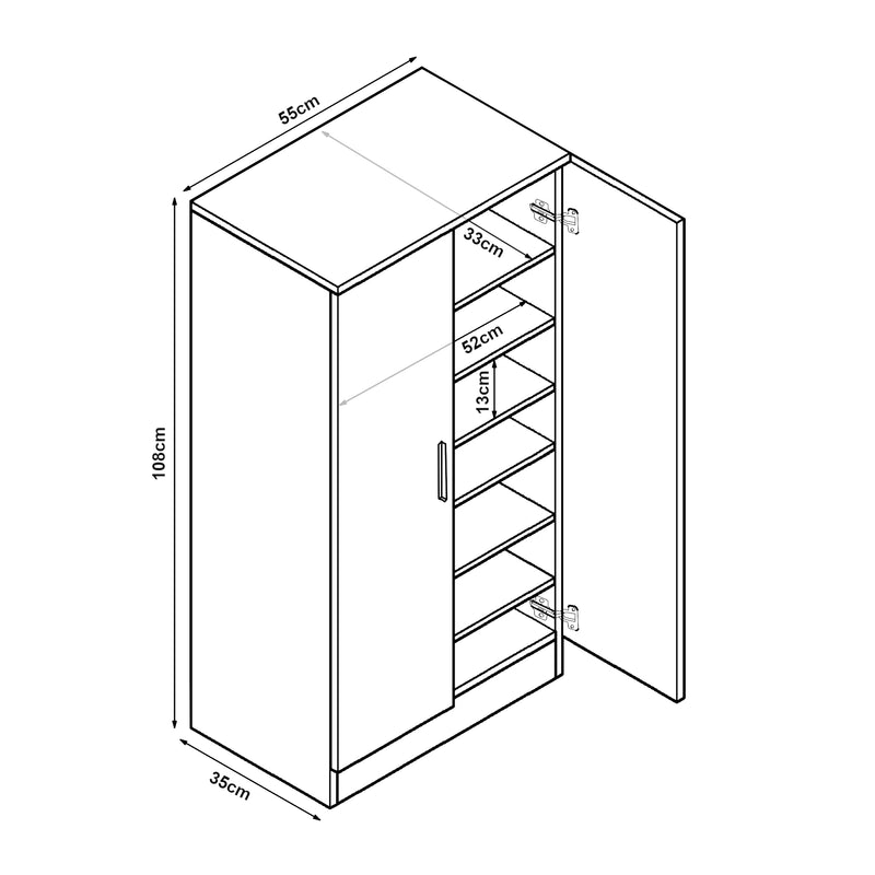 Maßskizze Schuhschrank Notribontaa 108x55x35 cm [en.casa]