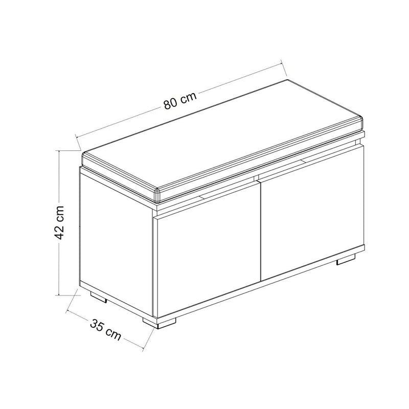 Maßskizze Schuhbank Brande mit 4 Ablagefächern 42x80x35cm in versch. Farben [en.casa]