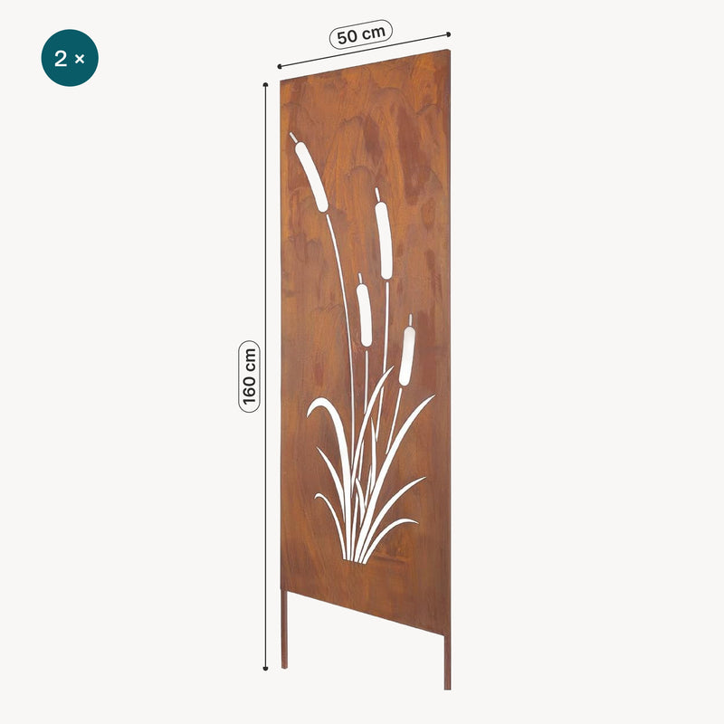 Maßskizze Gartenstecker Irsina 2er Set 160x50 cm Cortenstahl Edelrost [casa.pro]