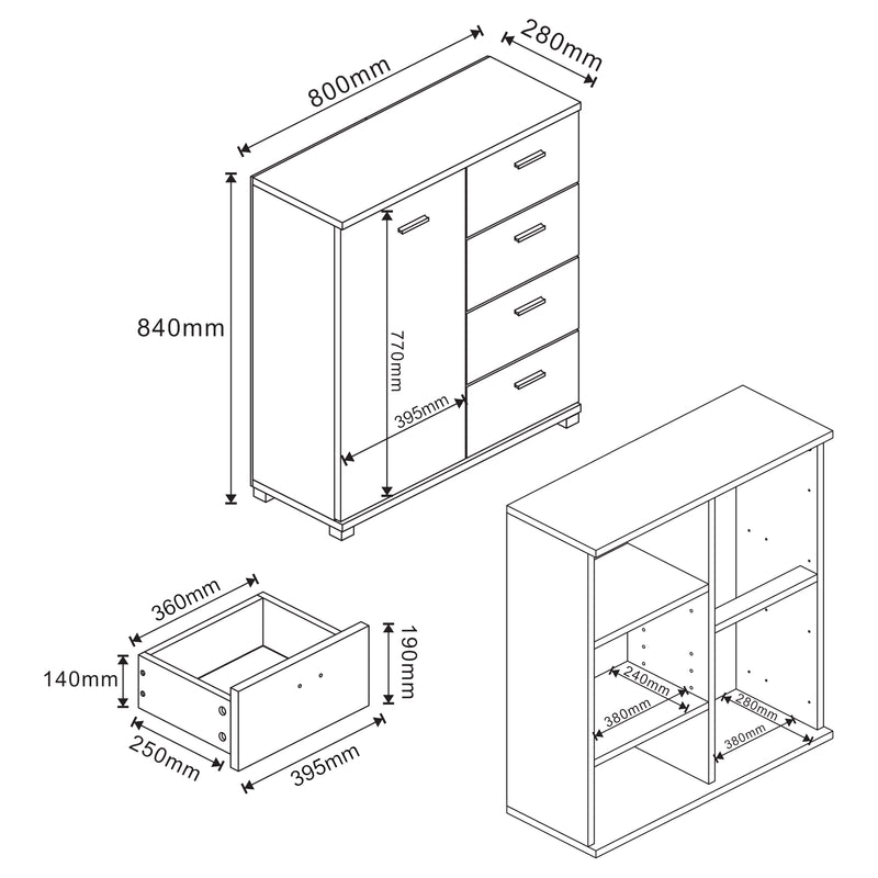 Maßskizze Sideboard Döbritz 84x80x28 cm [en.casa]