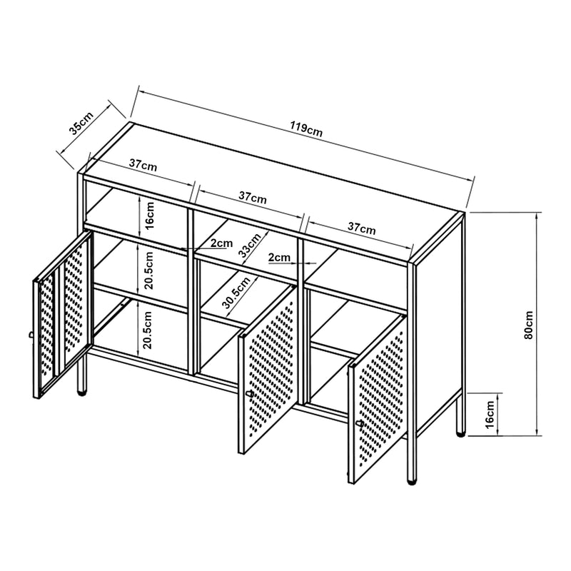Maßskizze Sideboard Janakkala [en.casa]