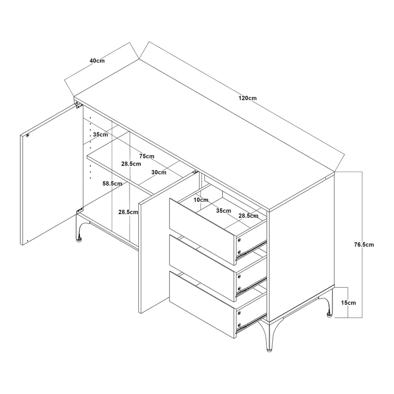Maßskizze Sideboard Kistiandi [en.casa]