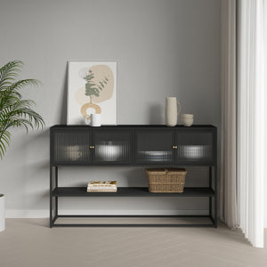 Sideboard Säkylä mit 4 Glastüren 150x38x90 cm Stahl [en.casa]