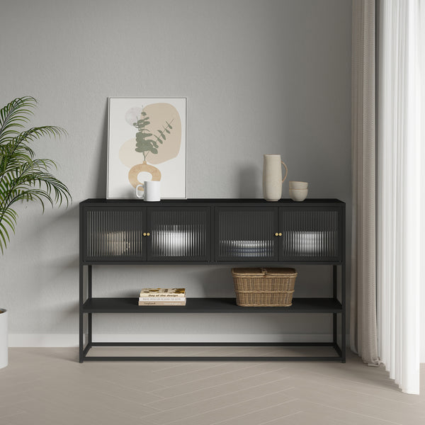 Sideboard Säkylä mit 4 Glastüren 150x38x90 cm Stahl [en.casa]