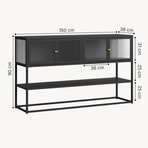 Sideboard Säkylä mit 4 Glastüren 150x38x90 cm Stahl [en.casa]