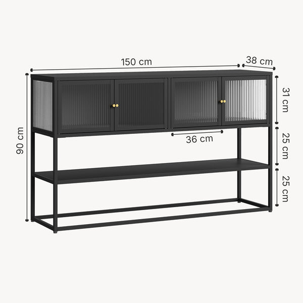Sideboard Säkylä mit 4 Glastüren 150x38x90 cm Stahl [en.casa]