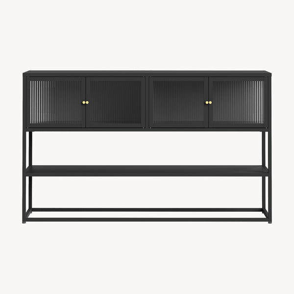 Sideboard Säkylä mit 4 Glastüren 150x38x90 cm Stahl [en.casa]