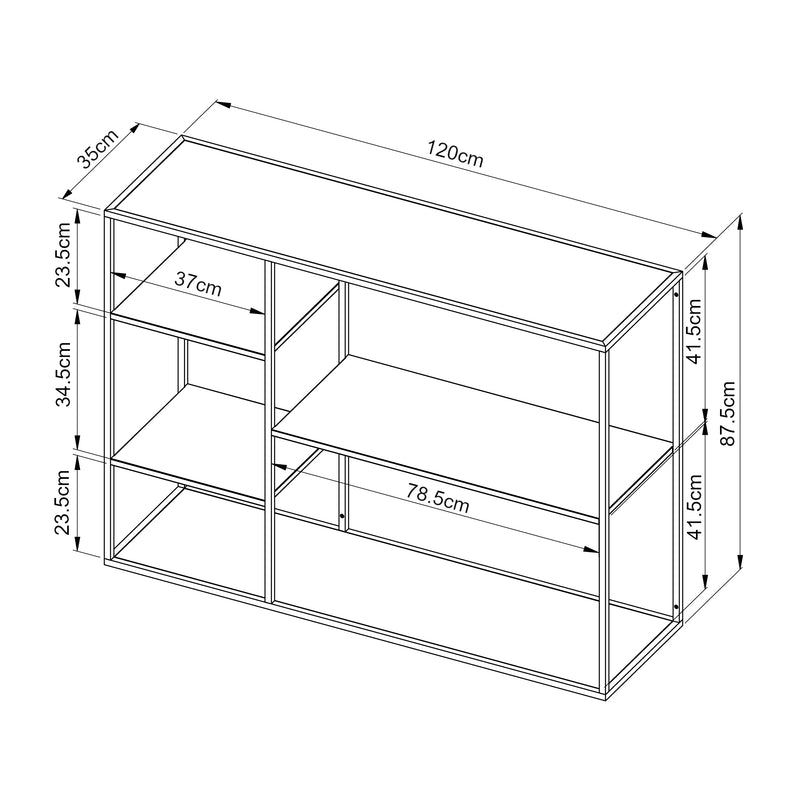 Maßskizze Standregal Isojoki 120x35x87,5 cm Metall [en.casa]