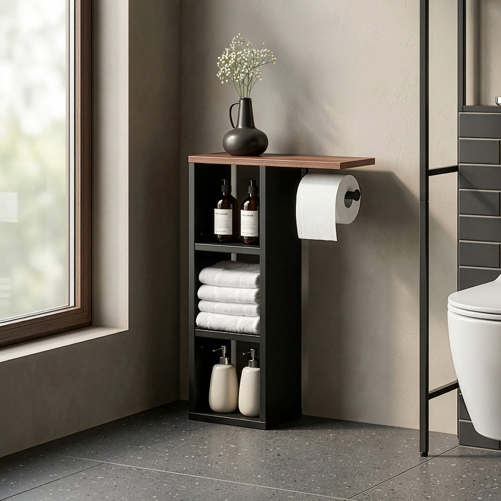 Toilettenpapierhalter Trond 60x40x16 cm Schwarz/Walnussoptik [en.casa]