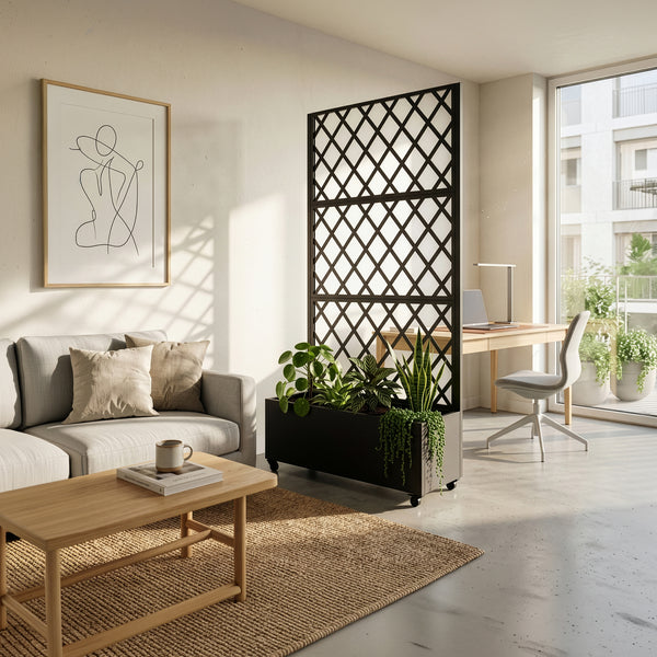 Trennwand Malja mit Blumenkasten Stahl 190x82x38 cm Schwarz [casa.pro]