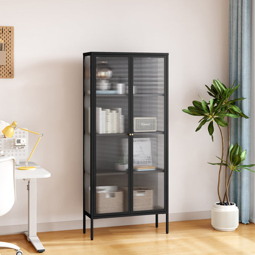 Vitrinenschrank Vinterhavn 180x80x35 cm Stahl Schwarz [en.casa]