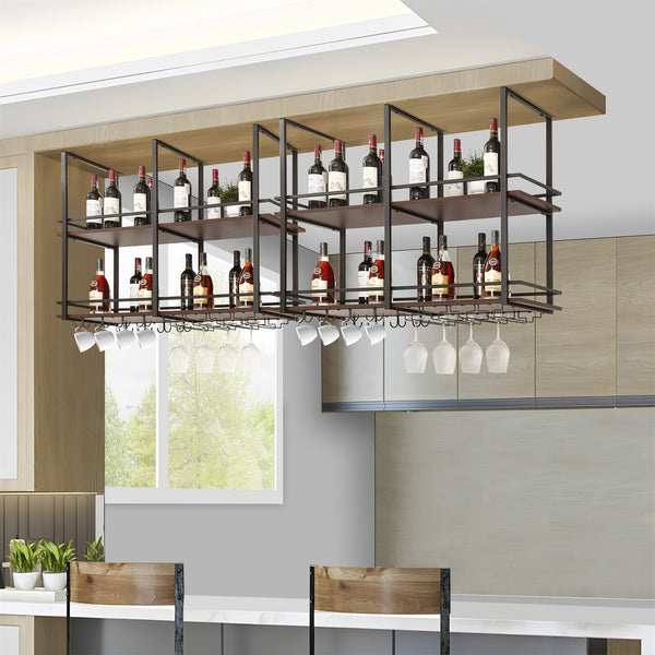 Weinregal Hubro Schwarz/Walnussoptik [en.casa]