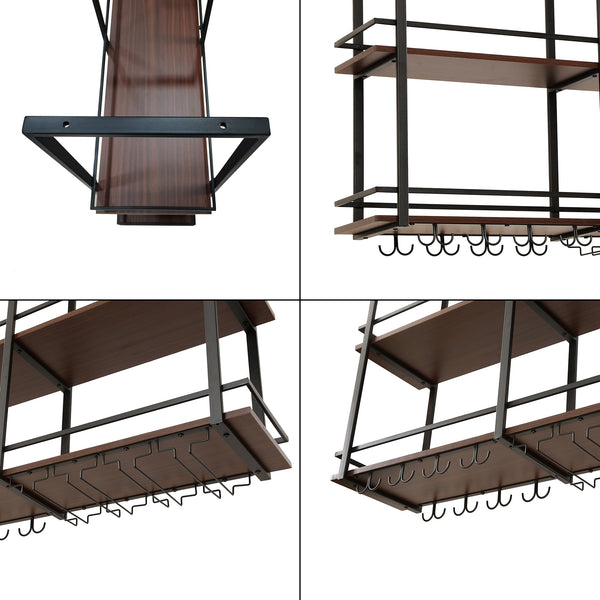 Weinregal Hubro Schwarz/Walnussoptik [en.casa]