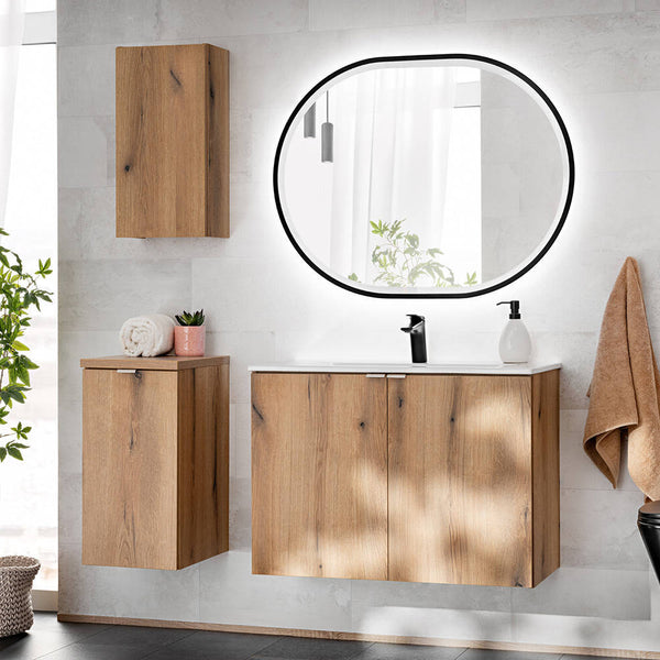 Waschtisch Skelbolu mit Türen Eicheoptik [en.casa]