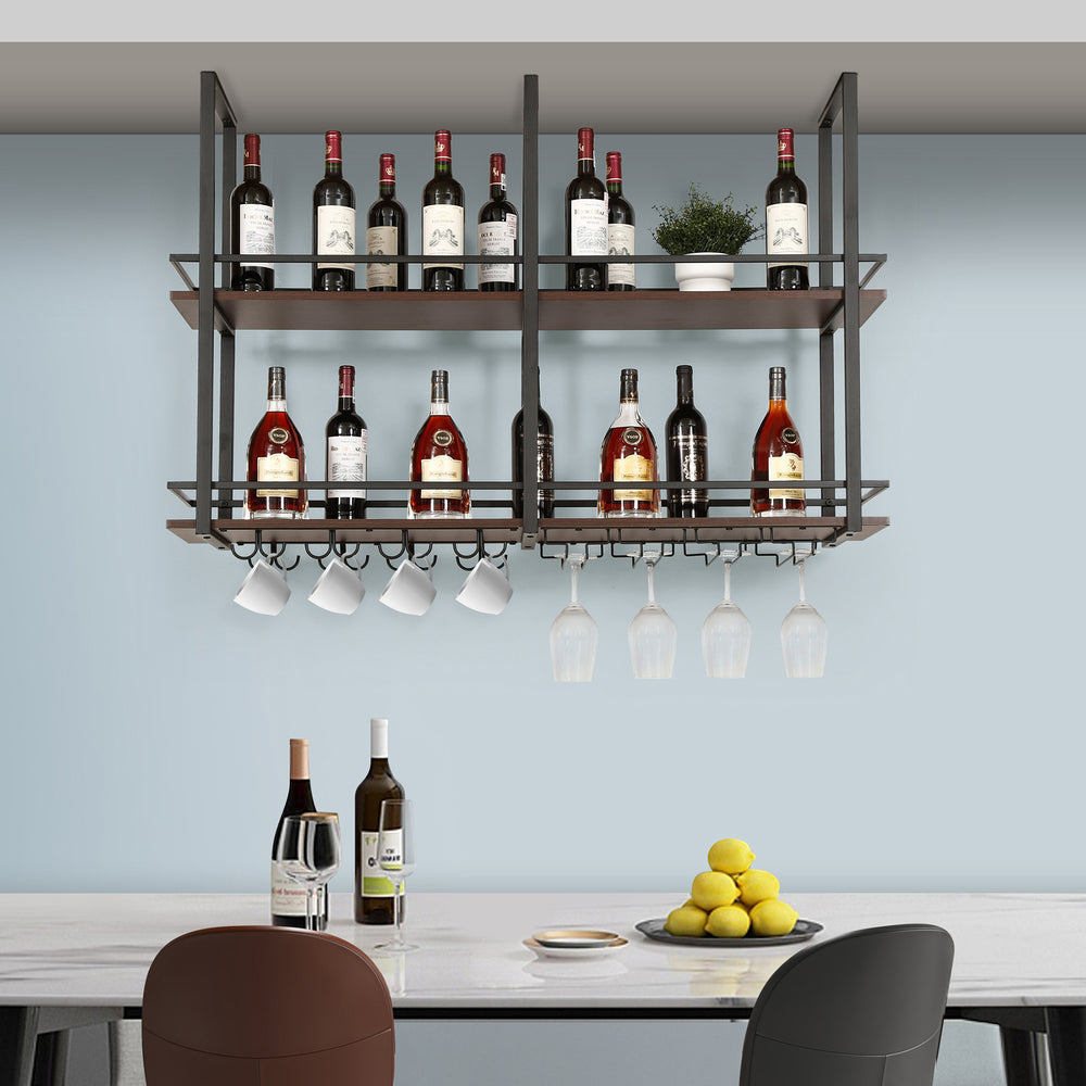 Weinregal Hubro Schwarz/Walnussoptik [en.casa]