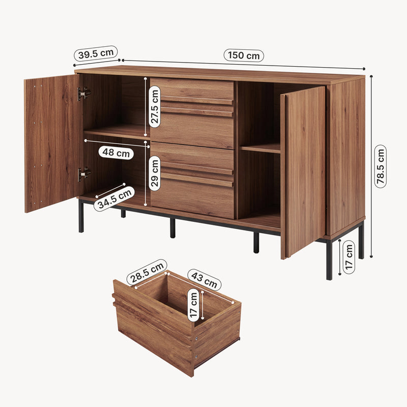 Maßskizze Sideboard Kilmandar 150x40x79 cm Walnussoptik [en.casa]