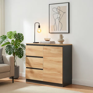 Sideboard Kyr Schwarz/Eicheoptik rustikal [en.casa]